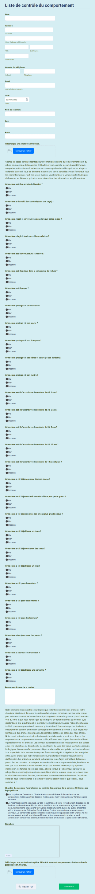 Formulaire De Remise De Chien Form Template