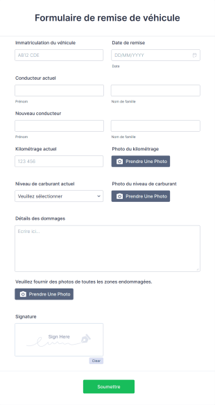 Formulaire De Remise De Véhicule Form Template