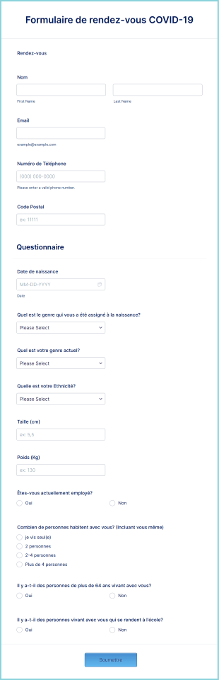 Formulaire De Rendez Vous COVID 19 Form Template