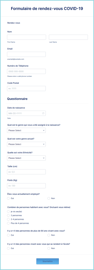 Formulaire De Rendez Vous COVID 19 Form Template