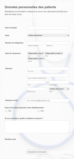 Formulaire De Rendez Vous Médical En Ligne Form Template