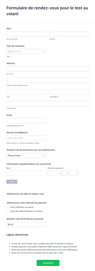Formulaire De Rendez Vous Pour Le Test Au Volant