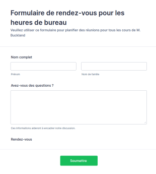Formulaire De Rendez Vous Pour Les Heures De Bureau