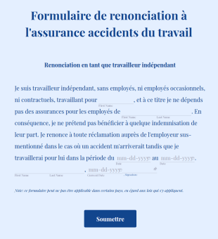 Formulaire De Renonciation à L'assurance Accidents Du Travail