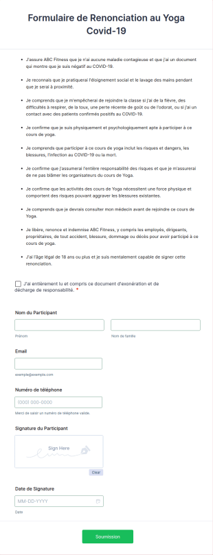 Formulaire De Renonciation Au Yoga Covid 19
