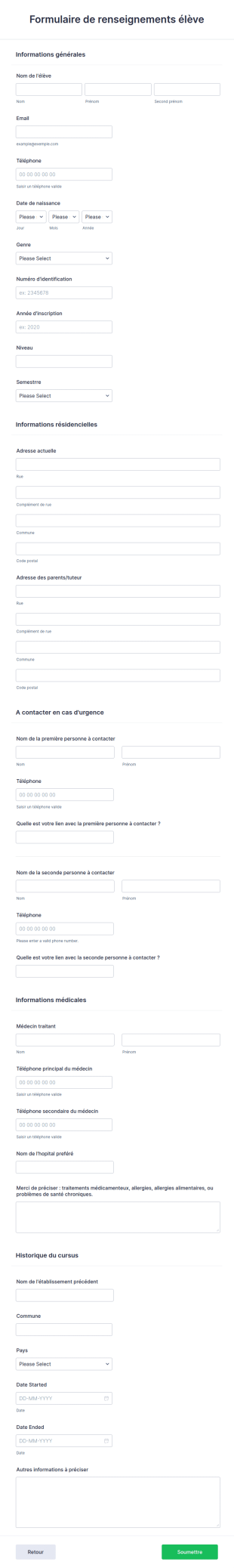 Formulaire De Renseignements élève