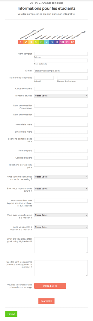 Formulaire De Renseignements Sur L'étudiant Form Template