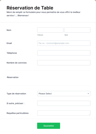 Formulaire De Réservation Au Restaurant Form Template