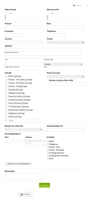 Formulaire De Réservation D'activité Form Template