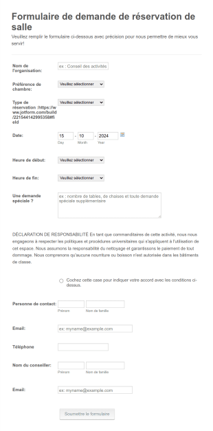 Formulaire De Réservation De Salle