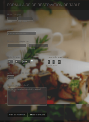 Formulaire De Réservation De Table Form Template