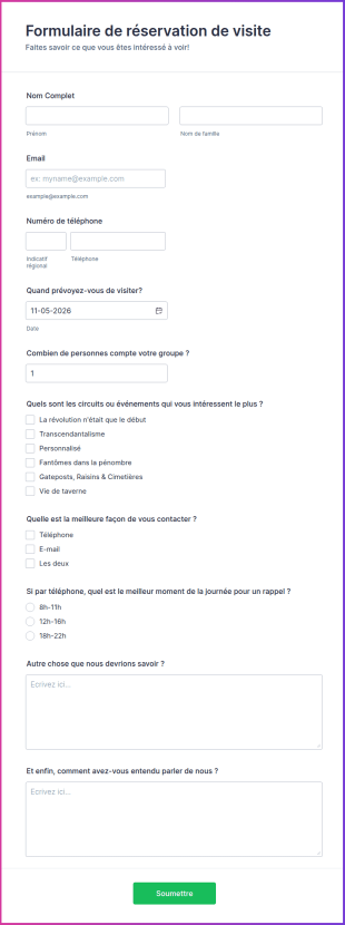 Formulaire De Réservation De Visite