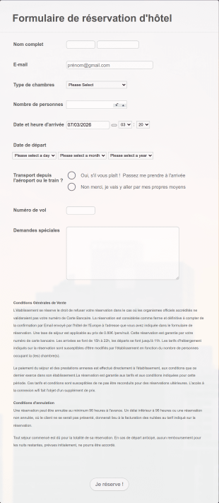 Formulaire De Réservation D'hôtel