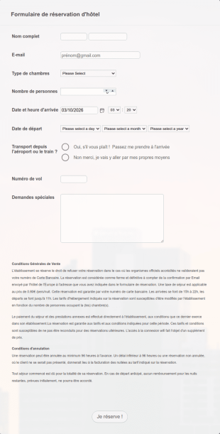 Formulaire De Réservation D'hôtel