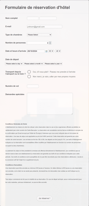Formulaire De Réservation D'hôtel Form Template