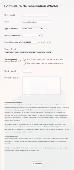 Formulaire De Réservation D'hôtel Form Template