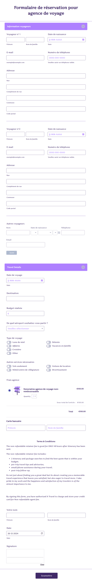 Formulaire De Réservation Pour Agence De Voyage Form Template