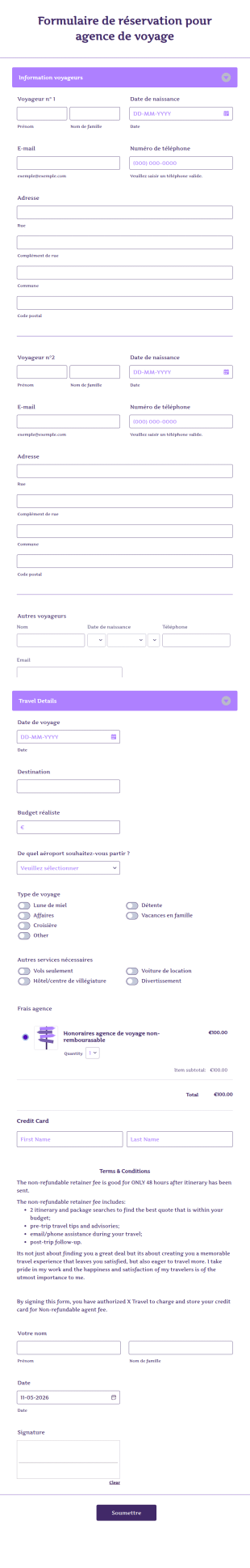 Formulaire De Réservation Pour Agence De Voyage