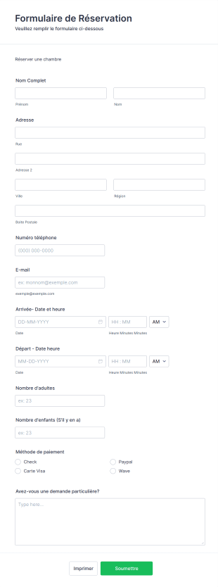 Formulaire De Réservation Form Template