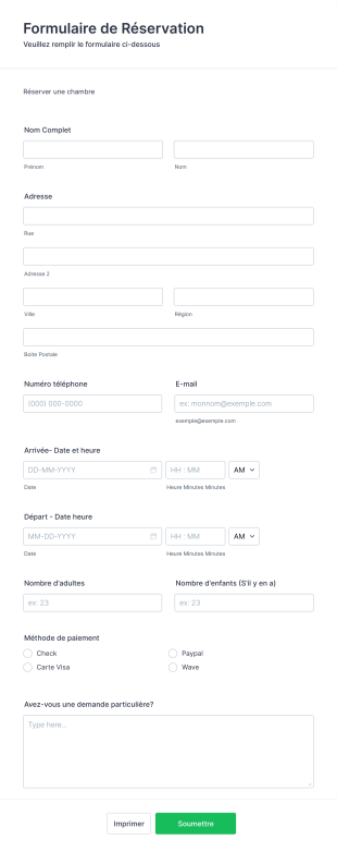 Formulaire De Réservation Form Template