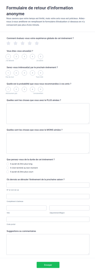 Formulaire De Retour D'information Anonyme