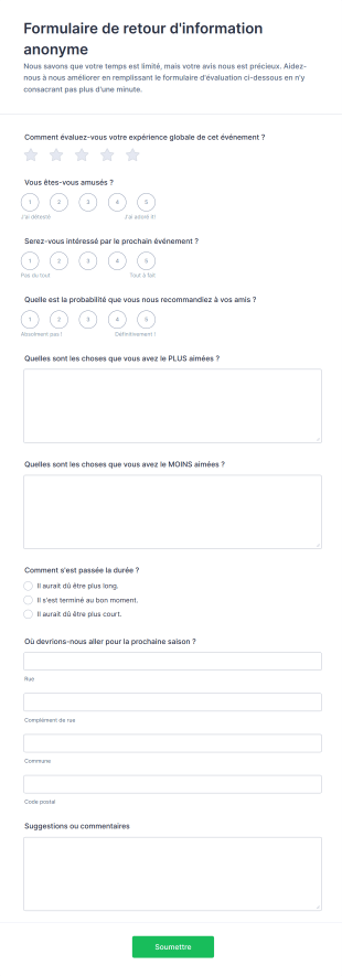 Formulaire De Retour D'information Anonyme Form Template