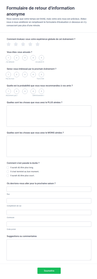 Formulaire De Retour D'information Anonyme