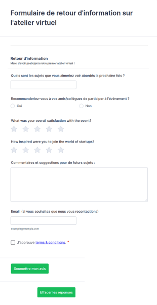 Formulaire De Retour D'information Sur L'atelier Virtuel