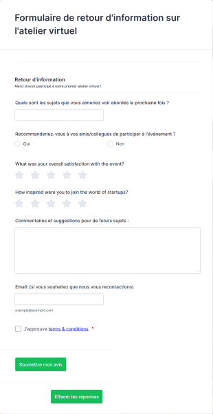 Formulaire De Retour D'information Sur L'atelier Virtuel