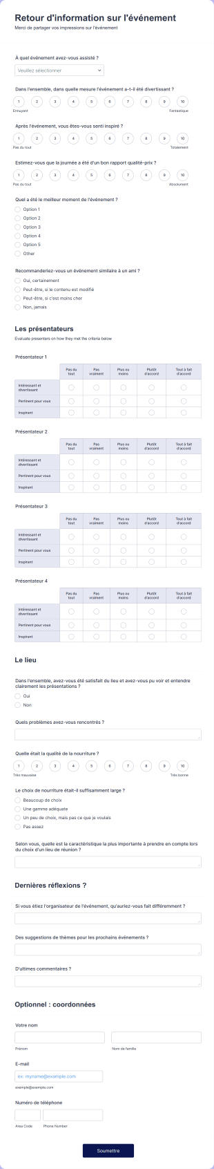 Formulaire De Retour Sur L'événement Form Template