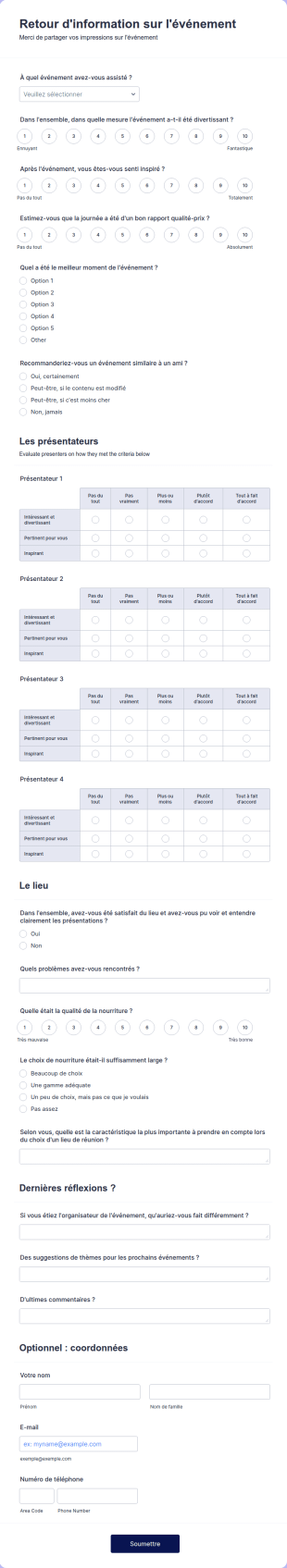 Formulaire De Retour Sur L'événement