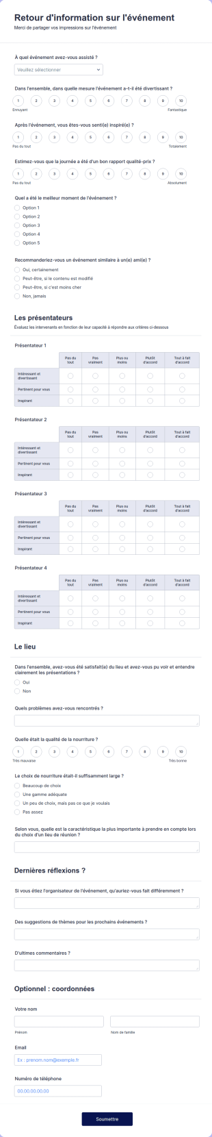 Formulaire De Retour Sur L'événement