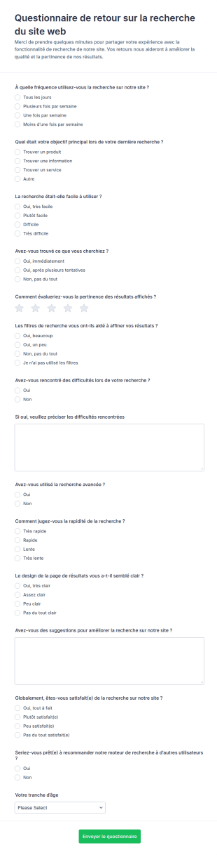 Formulaire De Retour Sur La Recherche Du Site