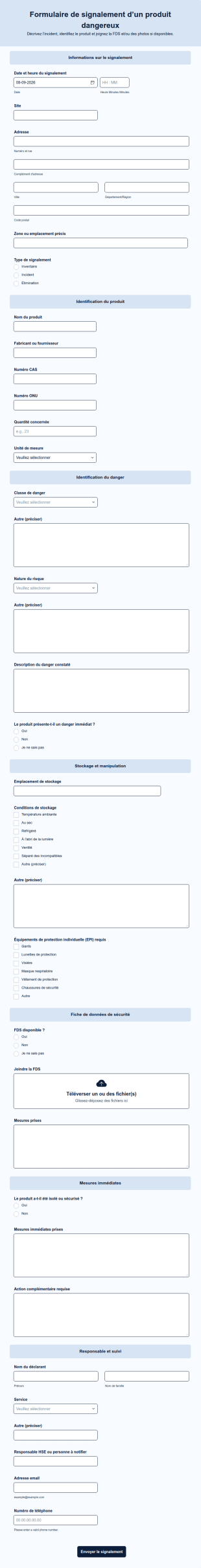 Formulaire De Signalement D’un Produit Dangereux