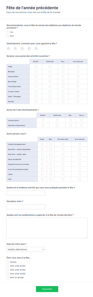 Formulaire De Sondage Sur La Fête De Fin D'Année Form Template