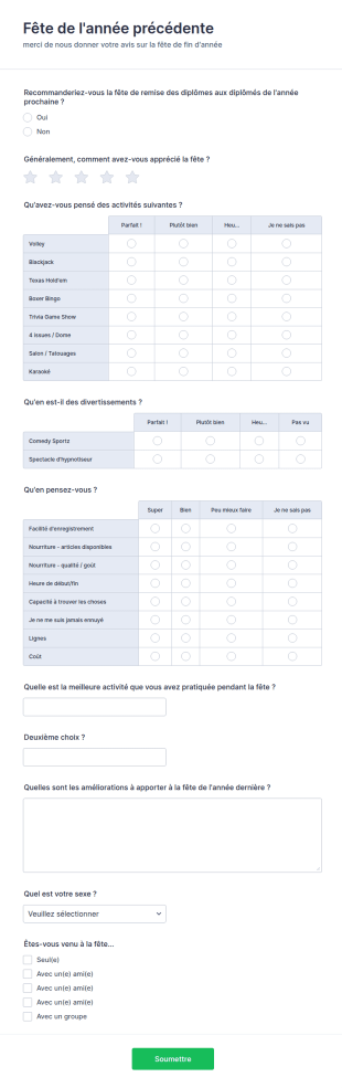 Formulaire De Sondage Sur La Fête De Fin D'Année