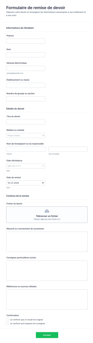 Formulaire De Soumission De Devoirs