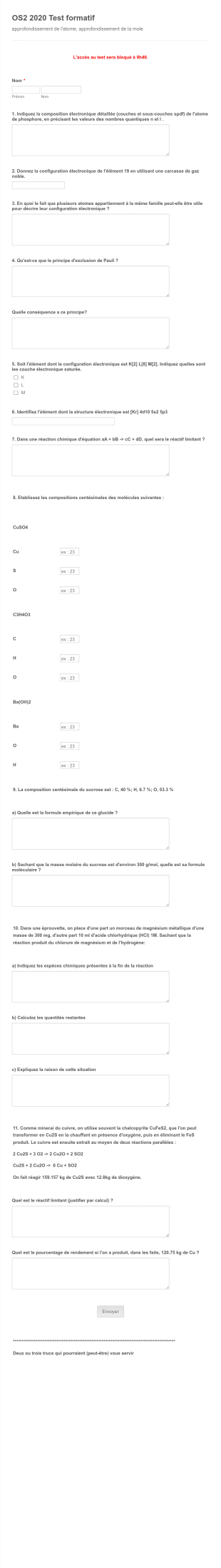 Formulaire De Test Formatif