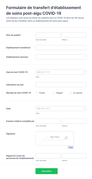 Formulaire De Transfert D'établissement De Soins Post Aigu COVID 19