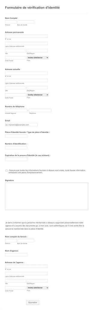 Formulaire De Vérification D'identité Form Template