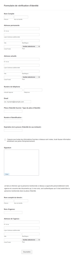 Formulaire De Vérification D'identité