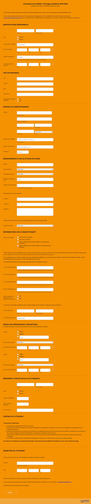 Formulaire D'échange étudiants