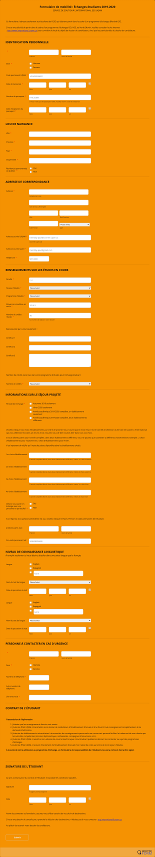 Formulaire D'échange étudiants