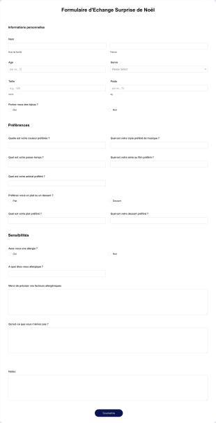 Formulaire D'Echange Surprise De Noël Form Template