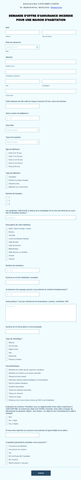 Formulaire Demande D'offre Incendie