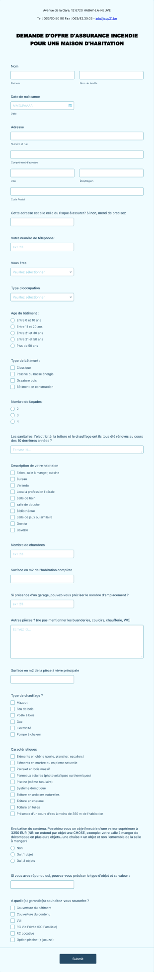 Formulaire Demande D'offre Incendie Form Template