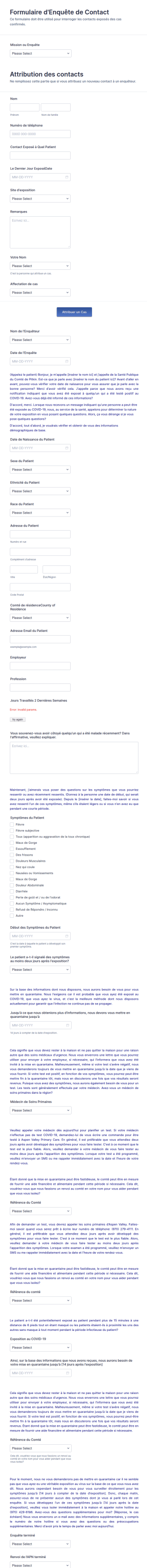 Formulaire D'Enquête De Contact COVID 19