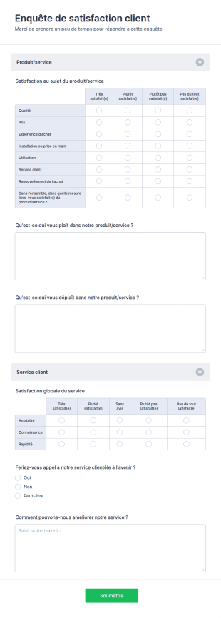 Formulaire D'enquête De Satisfaction Client
