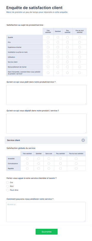 Formulaire D'enquête De Satisfaction Client