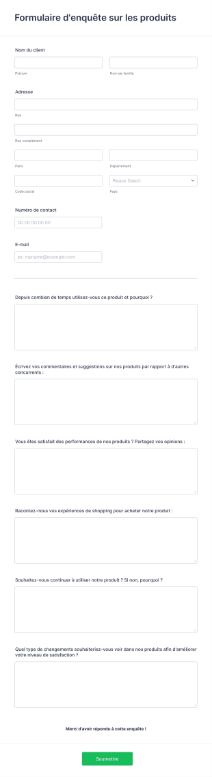 Formulaire D'enquête Sur Les Produits